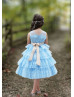 Lace Tiered Tea Length Flower Girl Dress With Flower Sash